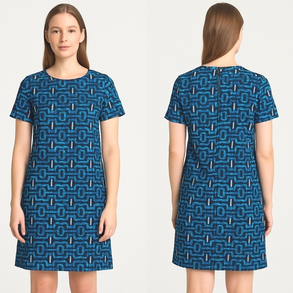 G by Giuliana Blue Chain Print Short Sleeve‎ Casual Dress - M New With Tags